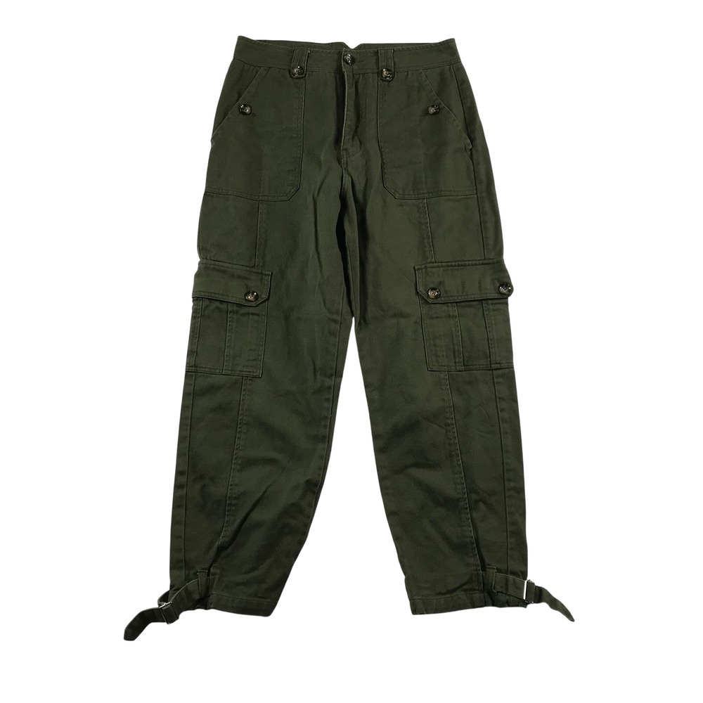 Wyse London Olive Green Cotton Cargo Pants Adjustable Ankle Buckle Size 1 UK 8